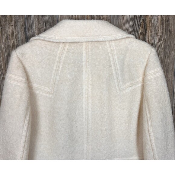 Jessica Simpson Boiled Wool Blend Dress Coat LARGE Ivory W/ Gold Zipper Chic - Picture 5 of 15